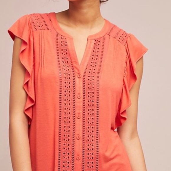 Maeve - Kailana Flutter Sleeve Top - Coral - Picture 2 of 9